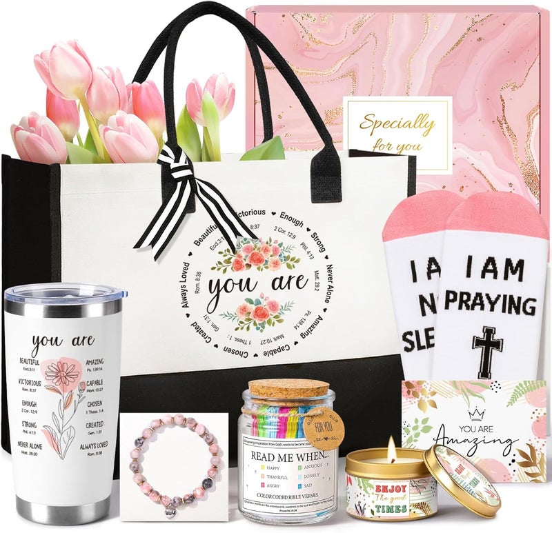 Giftissimo Thank You Gifts for Women, Thank You Gift Baskets w/Tote Bag Acrylic Decor/Bible Verse Jar, Appreciation Gifts for Women - Image 1